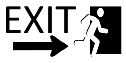 Black Right Arrow Exit Banner With Pedestrian at Door