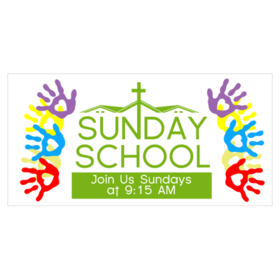 6 Silhouette Colored Hands Around Church Sunday School Banner