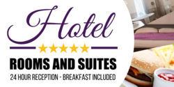 Hotel Rooms and Suites 24 Hour Reception Banner