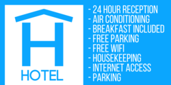 Blue and White Hotel Amenities Banner