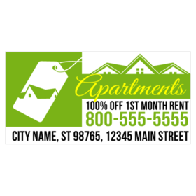 Green and White 100% Off First Month Rent Banner