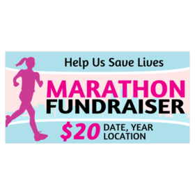 Marathon Fundraiser Hel Us Save Lives Banner Pink Runner On Blue Design