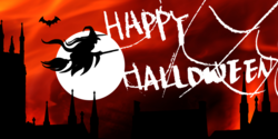 Black Witch In Front of White Moon Silhouette Happy Halloween Banner