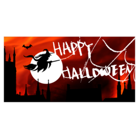 Black Witch In Front of White Moon Silhouette Happy Halloween Banner