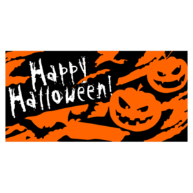 Two Orange Smiling Jack O Lantern With Flying Bats Happy Halloween Banner