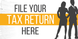 Man and Woman Silhouette File Your Tax Return Here Banner