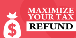 White On Red Money Bag Design Maximize Your Tax Refund Banner
