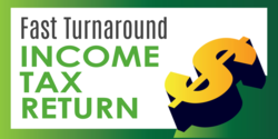 3d yellow Dollar Sign  With Black and Green Fast Turnaround Income Tax Return Banner