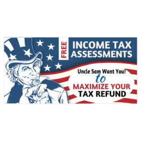 Uncle Sam Income Tax Assessment Banner