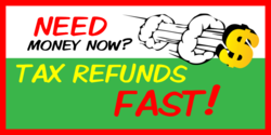 Rocketing Dollar Sign Need Money Now Tax Refunds Fast Banner