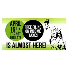 Black Statue of Liberty On Green Free Filing On Income Tax Banner