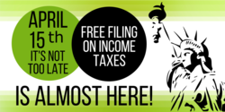 Black Statue of Liberty On Green Free Filing On Income Tax Banner