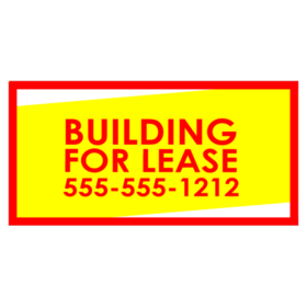 Red Outlined on Diagonal Yellow Building For Lease Banner