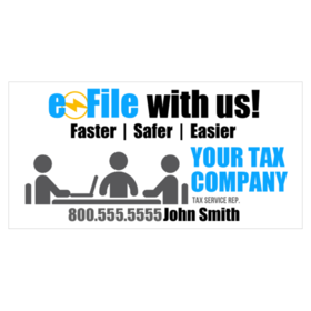 People Icons Sitting At Table e-File With Us Brandable Tax Preparation Company Banner
