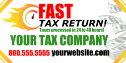 Yellow Fireball Design Fast Tax Return Flying Money Brandable Tax Company Banner