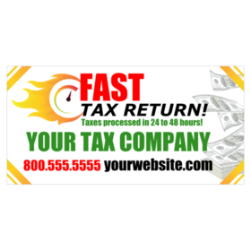 Yellow Fireball Design Fast Tax Return Flying Money Brandable Tax Company Banner
