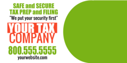 Green Oval With Red and White Safe And Secure Tax Prep and Filing Banner