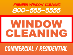 Orange Window Cleaning In White Orange Bordered Box With Brandable Company Name and Call Us Yard Sign
