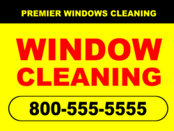 Red Window Cleaning Wit Black Phone Info Over Yellow Background With Black Top Border Highlight Yard Sign