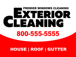 White Oval Shape Over Red Background With Black and Red Exterior Cleaning Pressure Wash Sign