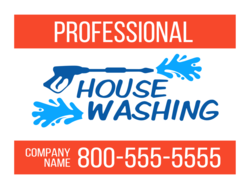 Red Top and Bottom White Background Blue Pressure Wash Gun Water and House Washing Text Sign