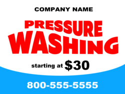 Wavy Red Pressure Washing Design On White and Blue With Company Name Phone and Price Sign