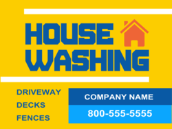 Orange and Blue House Washing Sign With Services Listing Company Name and Phone