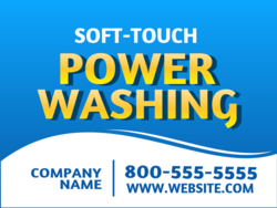 White Wave Over Blue Shade Soft Touch Power Washing Sign With Company Website and Phone In Wave