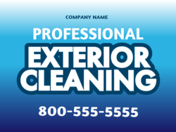 Black Outlined White Exterior Cleaning Sign Over Spectral Blue With Company Name and Phone