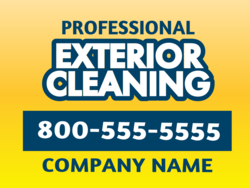 Black Outlined White Exterior Cleaning Sign Over Spectral Yellow With Company Name and Phone
