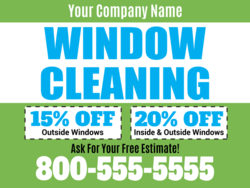 Custom % Off Window Cleaning Yard Sign With Service Listing