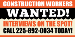 Now Hiring Construction Workers Banner