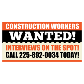 Now Hiring Construction Workers Banner