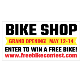 Yellow Band With Black and Red Text Bike Shop Grand Opening Banner