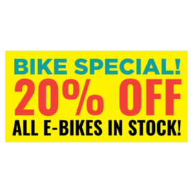 Thiel Red and Black On Yellow % Off All E-Bikes Banner