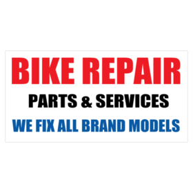 Red White and Blue Bike Repair Parts and Service Banner