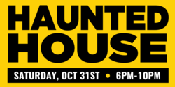 Bold Black On Halloween Orange Haunted House Announcement Banner