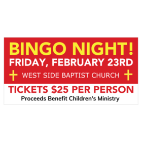 Bingo Night In Yellow Text Over Red Background Two Toned Red and White Banner