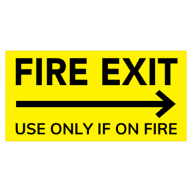 Black Fire Exit Right With Arrow On Yellow Banner