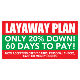 White Text Over Green and Red Layaway Plan Banner