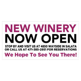 New Winery Now Open Banner