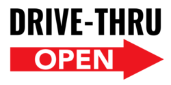 Red Right Arrow Drive-Thru Open Banner