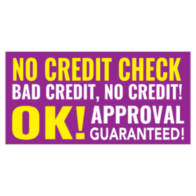 Purple and Yellow No Credit Check Credit Approved Banner
