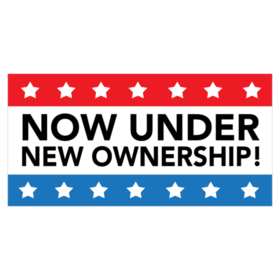 Under New Ownership Text With Stars Only Banner