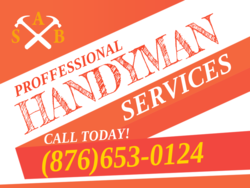Slanted White Box Orange Professional Handyman Sign With Top Right Logo and Bottom Phone Area