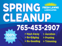 White Over Blue on Light Blue Spring Cleanup Sign With Multiple Services and Phone Area