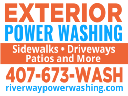 Red and Blue Text Only Power Washing Sign With Boxed In Services Over Custom Phone Area Sign