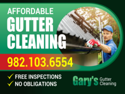 Photo of Person Cleaning Gutters Free Inspection Sign