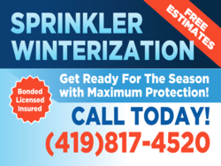Multiple Line Sprinkler Winterization Sign With Slogan and Phone Area 