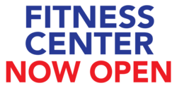 Blue and Red Fitness Center Now Open Banner